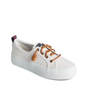 new Sperry White Canvas Sneakers with Tan Laces